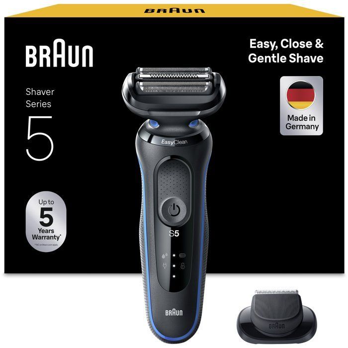 Elektrorasierer – BRAUN – SERIES 5 51-B1000s – 50 Minuten Akkulaufzeit – Schwarz/Blau – Abwaschbarer Scherkopf