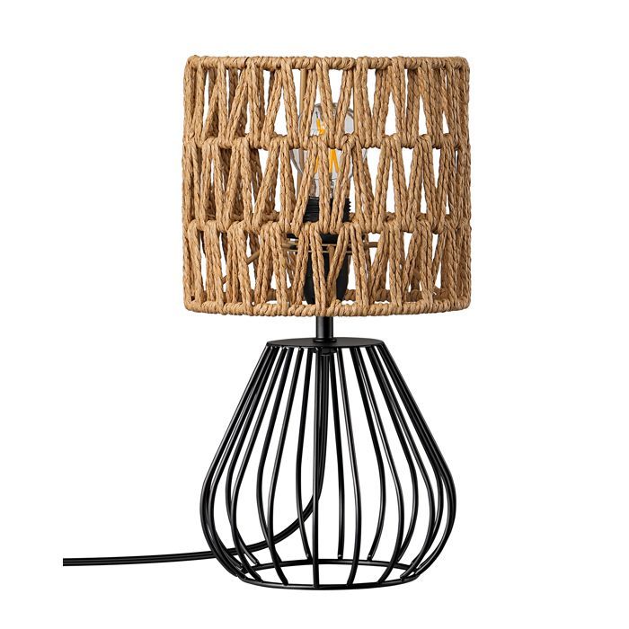 Lámpara de mesa EDISHINE de estilo bohemio vintage, de hierro y tela tejida a mano, incluye bombilla LED E14.