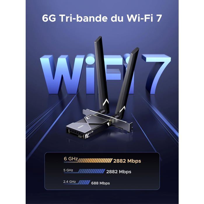 Clé Wifi 7 Pcie Be6500 Bluetooth 5.4 Dongle Wifi 7 6Ghz 5Ghz 2.4Ghz 6Dbi Adaptateur Usb Sans Fil Wpa3 Avec Faible Latence Bt5.4 Car