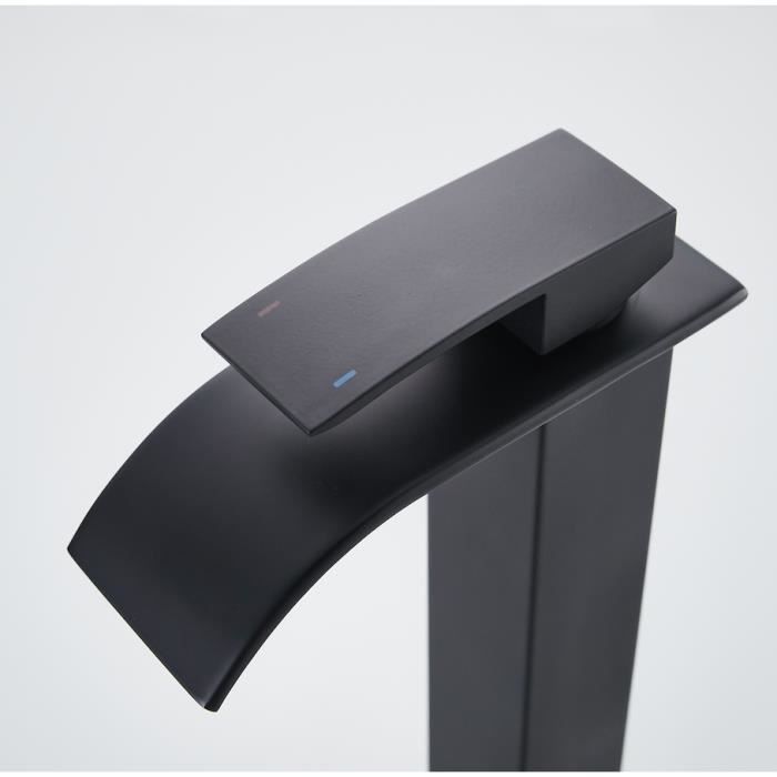 FORIOUS Mitigeur de Lavabo Haut, Mitigeur Lavabo Cascade en Acier Inoxydable, Monocommande, Eau Chaude/Froide, Colonne carrée, Noir