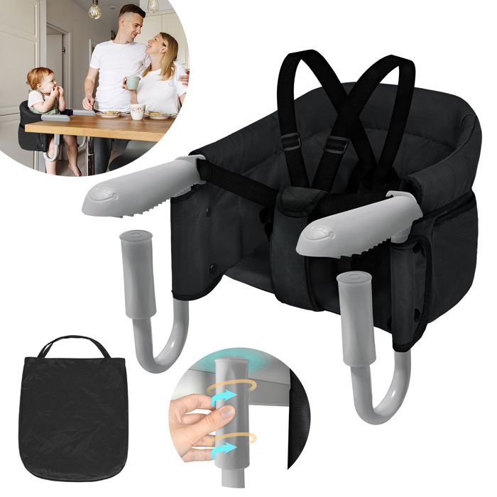 Siège de table bébé pliable - XMTECH - Fixation Multi-points - Pour enfants de 6 à 36 mois - Noir