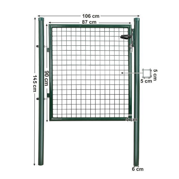 Puerta de jardín de malla de acero galvanizado SONGMICS, valla con cerradura, 90 x 106 cm, color verde.