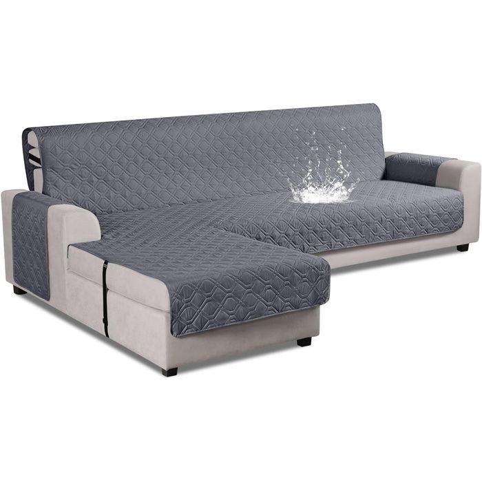 100% Waterproof Reversible Corner Sofa Cover, 200cm Length, Grey, Stain and Scratch Resistant, Secure Fastening