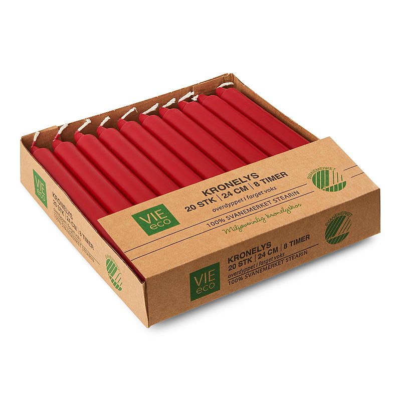 Vie Eco Crown-lys 20-pakning 24 cm rødt, ECO-lys