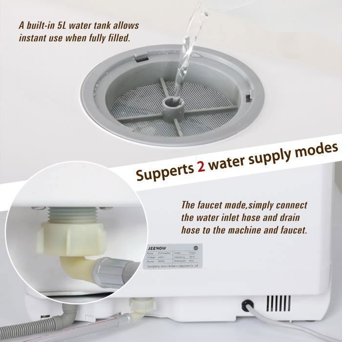 Mini lavavajillas independiente PULUOMIS con capacidad para 4 servicios, 6 programas, depósito de agua de 5 litros y pantalla LED, 42 cm.