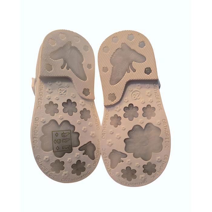 Chaussures - Enfant - Fille - Salomés - Babies - Cuir - Verni - Ivoire - Motif Fleur - Pointure du 21 au 26