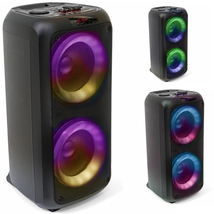 Pack Karaoké Enceinte Bluetooth USB AUX SD TWS sur Batterie 600W - 2 Micros Sans Fil UHF Boum Enfant Cadeau Anniversaire Fête