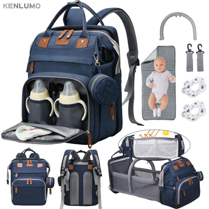 KENLUMO Diaper Backpack, Baby Changing Mattress Bag – Large Capacity Multifunctional Waterproof Diaper Bag, Blue Travel Bag
