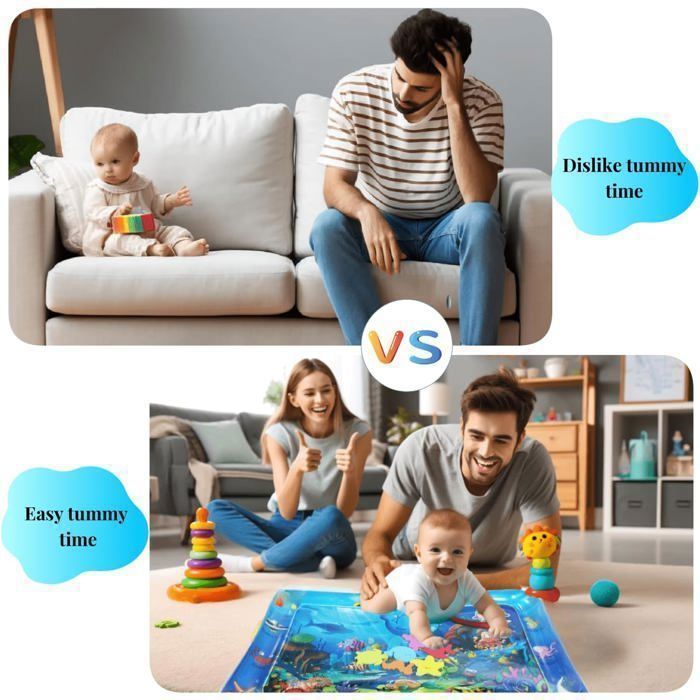 Alfombra de agua para bebés, alfombra sensorial para niños pequeños de 66 x 46 cm, regalo y juguete para bebés de 3 a 12 meses, azul.