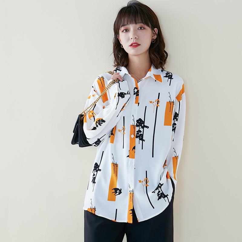 Primavera 2020, nuovo temperamento moda è sottile e versatile camicia da donna in chiffon stampato a maniche lunghe con bottoni e design elegante