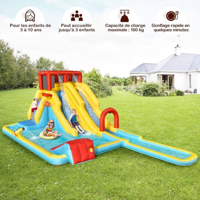 Château Gonflable Aquatique avec Piscine et Toboggan - GOPLUS - Pour 3 Enfants 3-10 Ans - Max. 160KG