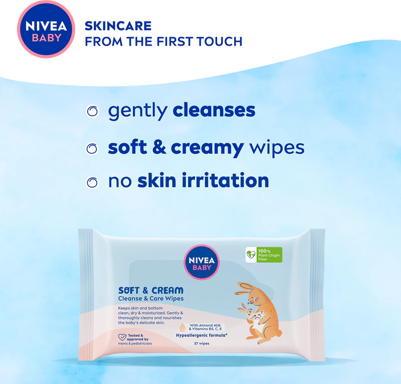 Lenços umedecidos suaves para bebês NIVEA BABY Soft & Cream