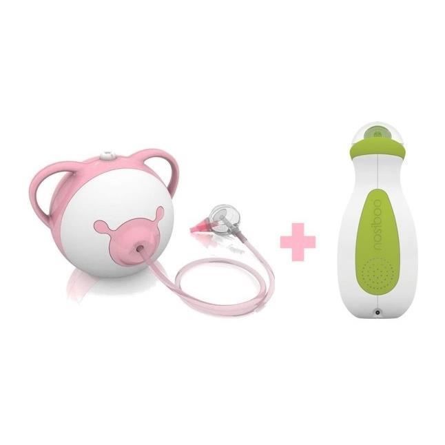 Aspirador Nasal Elétrico Rosa para Bebês NOSIBOO + Aspirador Nasal Portátil para Bebês