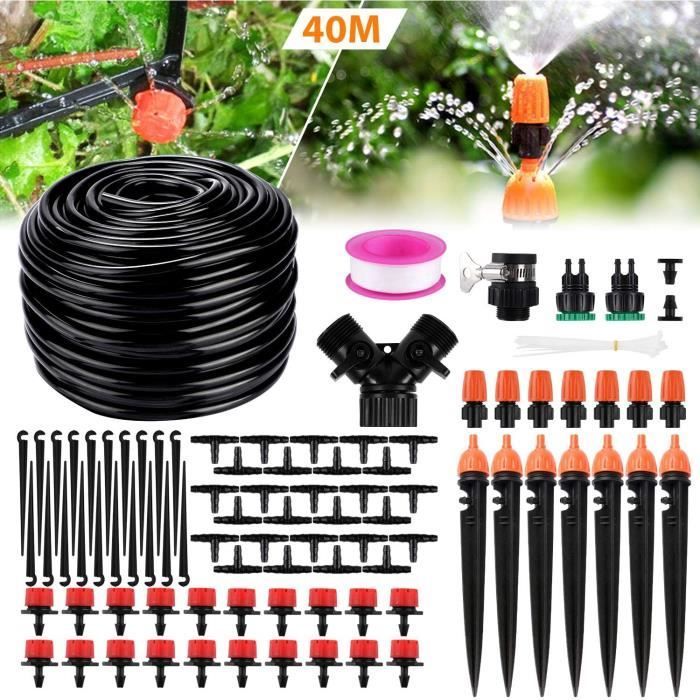 Kit de sistema de riego por goteo de 40 m para jardinería, césped, paisajismo y huertos.