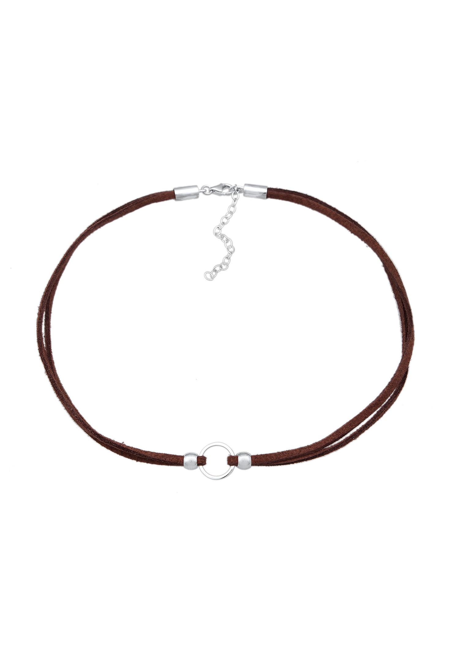 Elli Femmes choker cercle avec similicuir brun en argent sterling 925