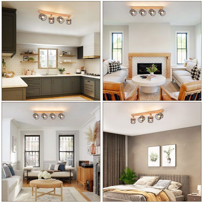 Ceiling light - NETTLIFE - 4-spot E14 ceiling light - 4 x E14 25W - Vintage wood & metal - 350° swivel spotlights
