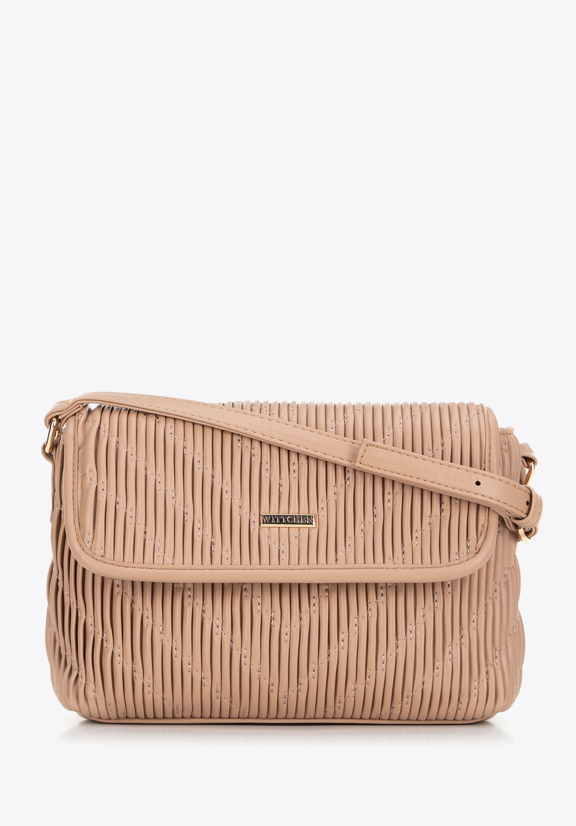 Damska crossbody w pionowe przeszycia z ekoskóry beżowa