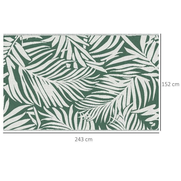 Tapis d'extérieur - Outsunny - réversible motif feuilles tropical haute densité 310 g/m² - PP - 152x243cm - vert