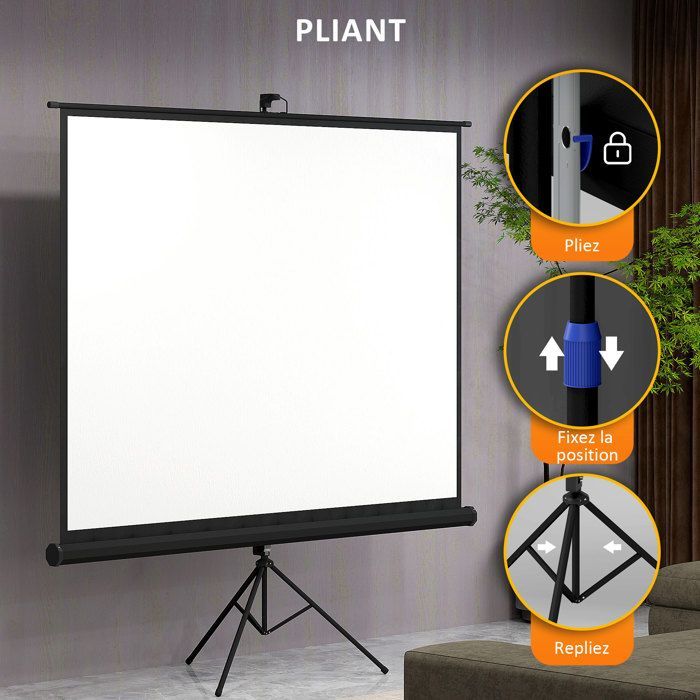 Pantalla de proyección - HOMCOM - Pantalla 4K HD 4:3 - Soporte de trípode ajustable en altura - Películas para interiores y exteriores - Negro
