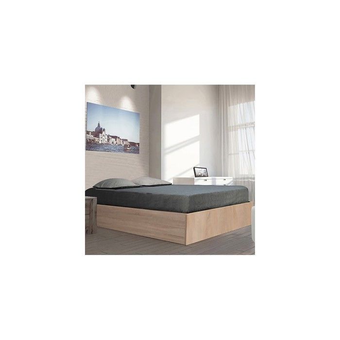 Cama con almacenamiento BILBAO de 140x190 cm + somier de láminas / Acabado en roble blanqueado