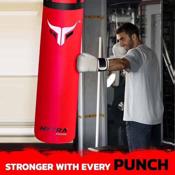 Sac de Frappe 122 cm Vide - Mytra Fusion - Sac de Boxe Renforcées Non Rempli - Arts martiaux Muay Thai - ROUGE