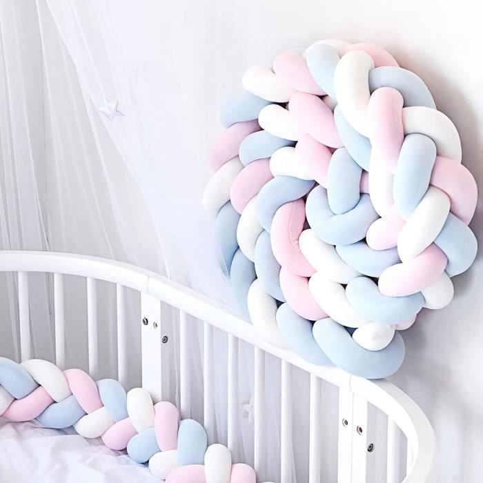 Protector de cama 3M con forma de serpiente, cojín trenzado de terciopelo suave para sofá, 100% hecho a mano (azul + blanco + rosa).