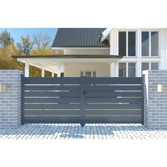Puerta batiente y kit de motorización - Casanoov - VOGEL - 3,5 m de altura (143 cm) - Gris - Aluminio / Motorización HIKER B200