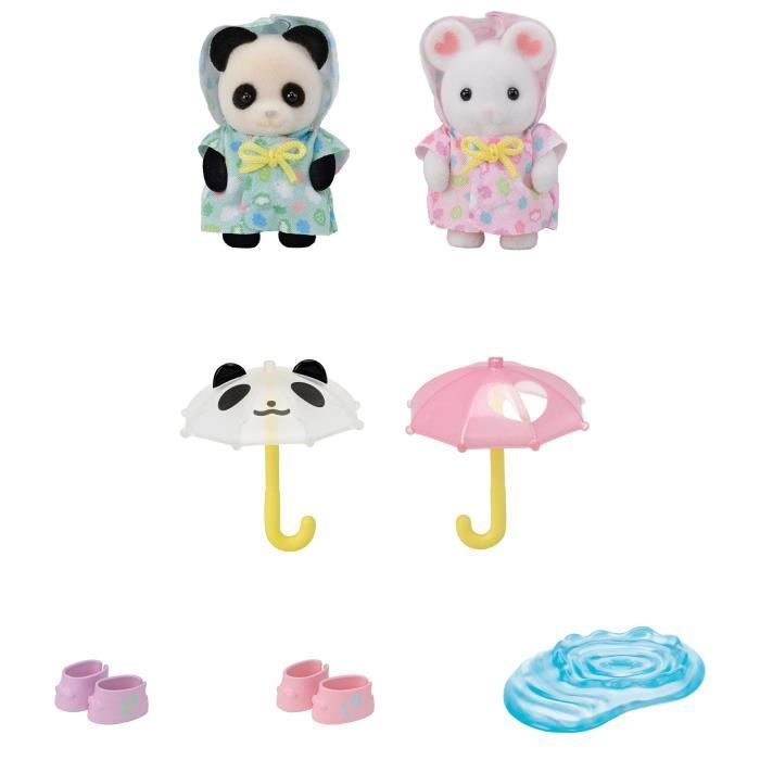 Articulated Figures - SYLVANIAN FAMILIES - Baby Duo in Raincoats - Panda and Marshmallow Mouse