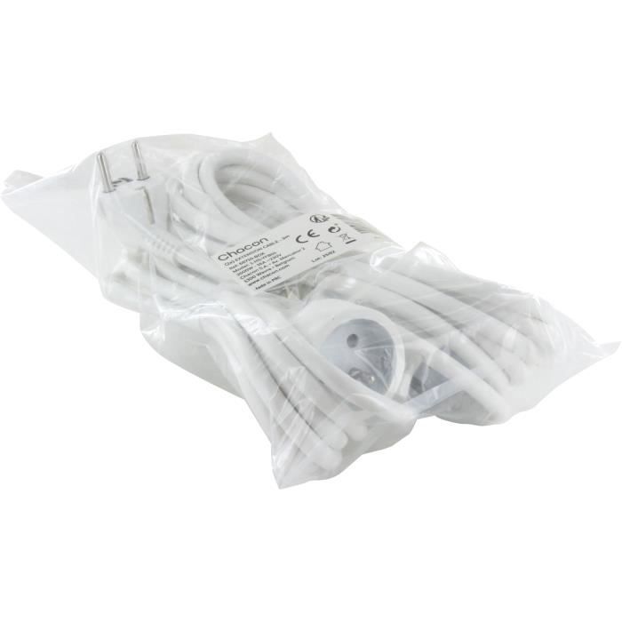2er-Set Verlängerungskabel – CHACON – HO5VVF 3 x 1,5 mm² – 3 m – Weiß