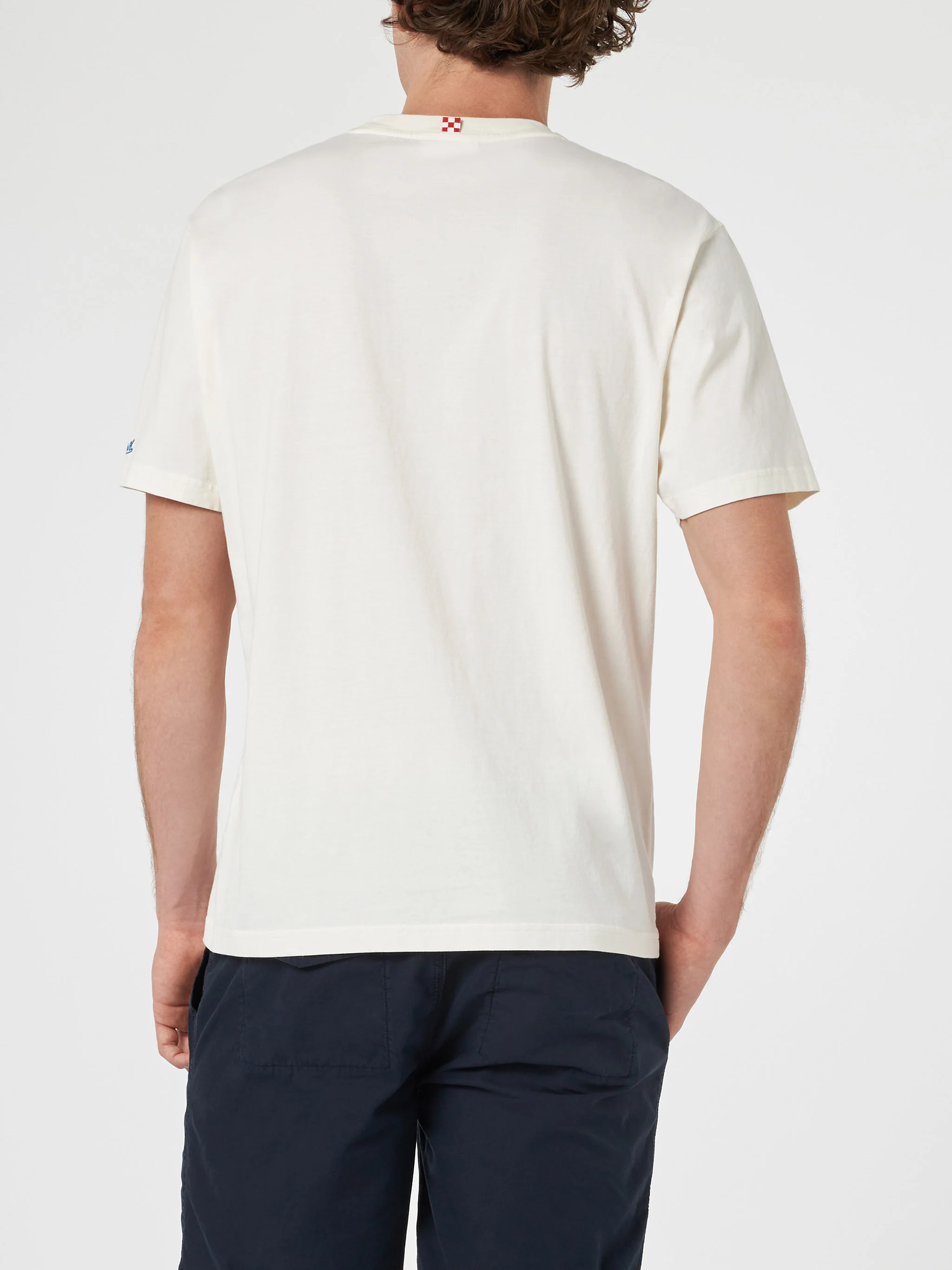 Heren katoenen T-shirt met Happy Hour-print.
