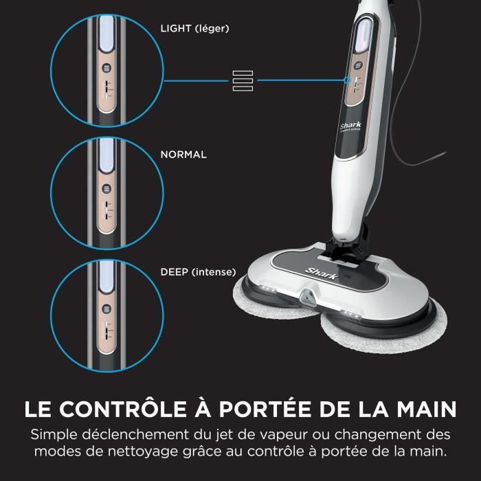SHARK S8201EU Steam Mop - Balai Vapeur Automatique - 2 tampons rotatifs - 3 réglages vapeur - Elimine taches et saleté