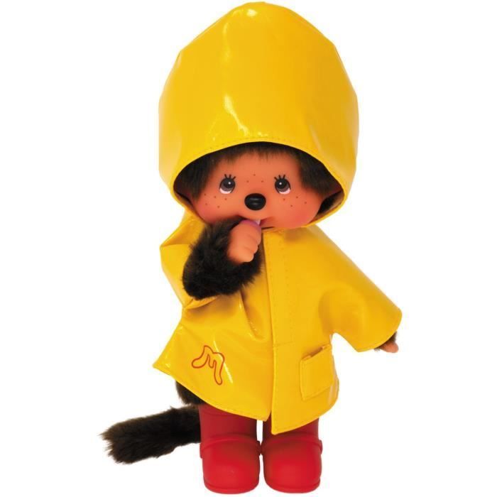 Pelúcia Monchhichi - BANDAI - Capa de chuva amarela icônica - 20 cm