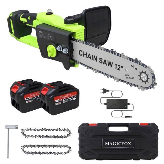 Motosierra inalámbrica sin escobillas MAGICFOX de 30 cm, autolubricante, con 2 baterías de 6,0 Ah, 2 cadenas, ligera.