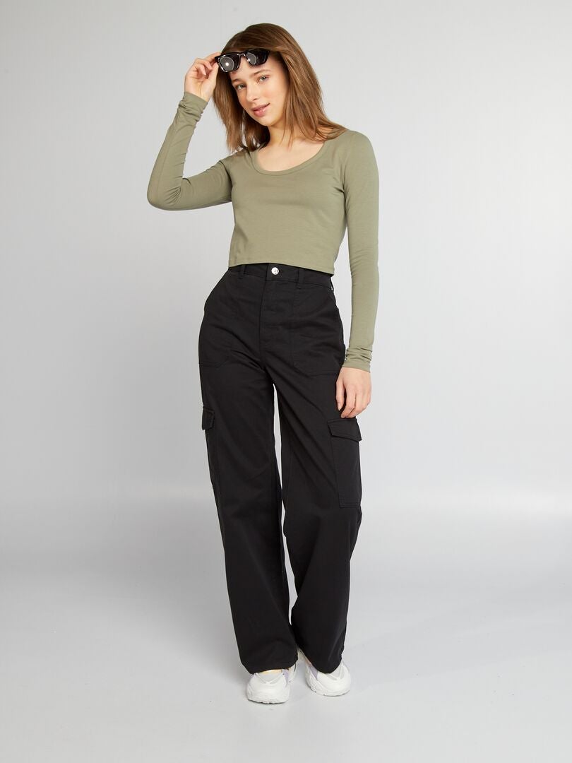 Crop top met lange mouwen - GROEN
