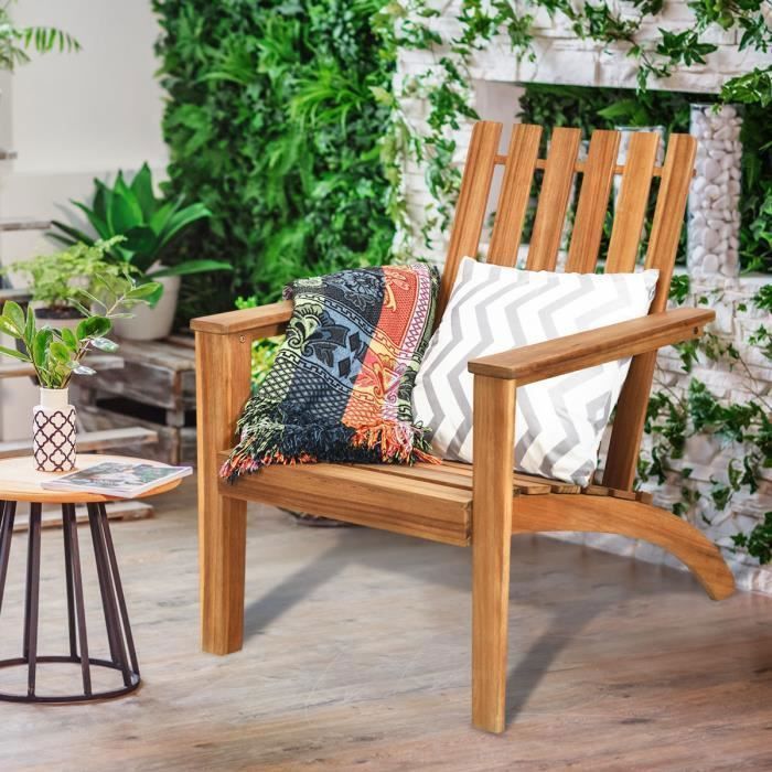 Sedia da giardino COSTWAY in legno di acacia, design Adirondack, resistente alle intemperie, portata massima 160 kg, per patio, balcone, colore naturale.