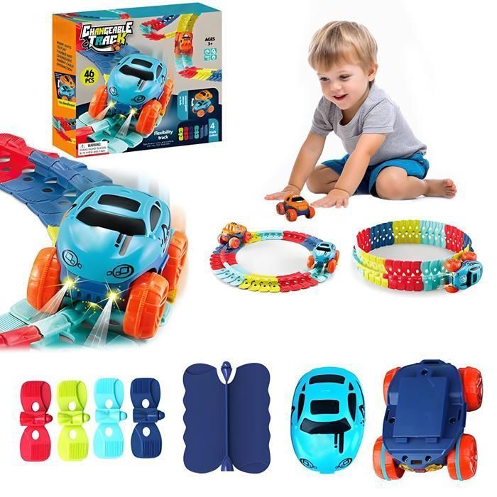 Pista de carreras de coches con 208 piezas, circuito flexible para niños a partir de 3 años.