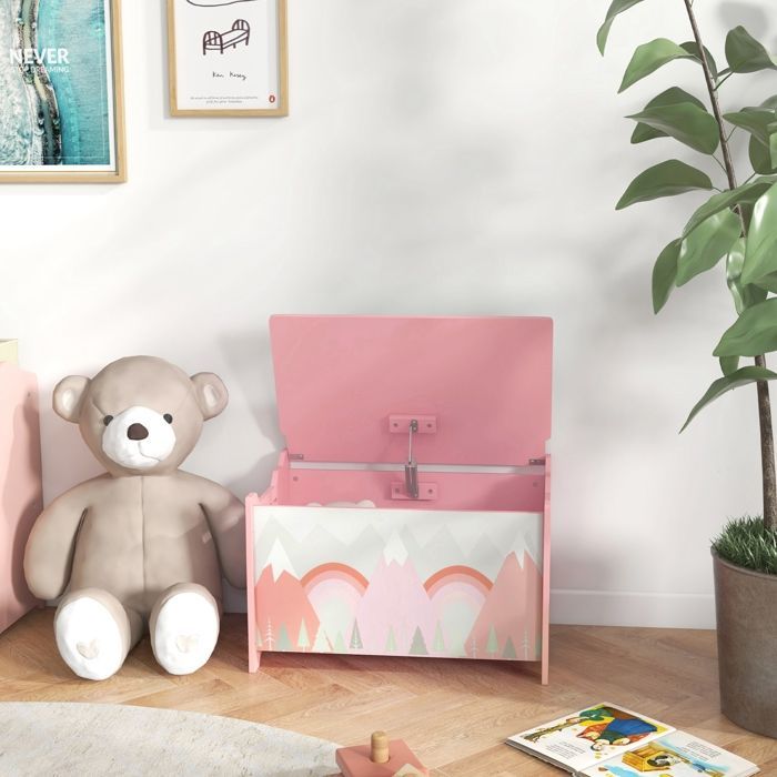 Coffre à jouet enfant - coffre de rangement enfant - ZONEKIZ - couvercle rabattable, motif de forêt - 60 x 37 x 39 cm - vert