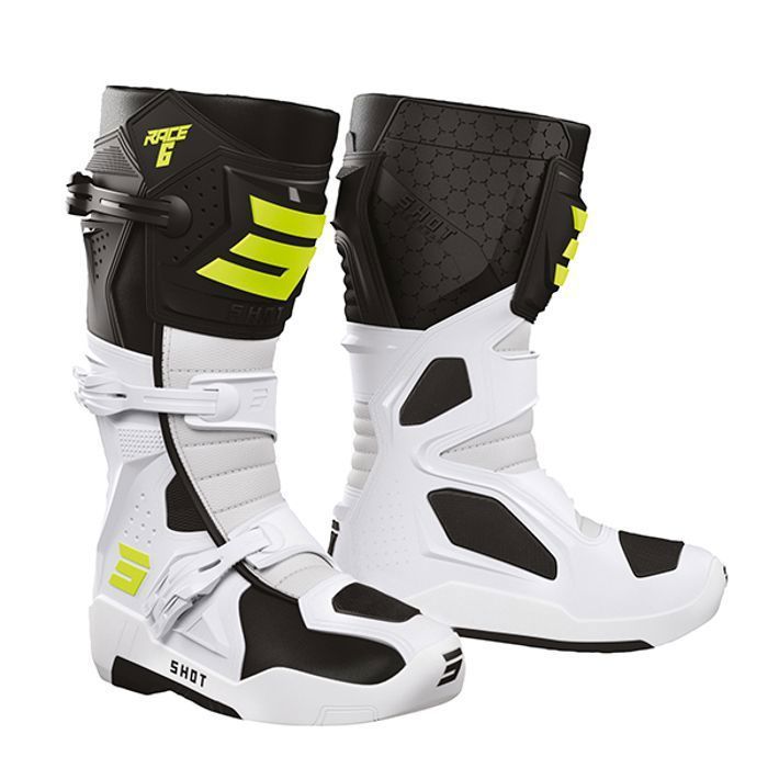 Botas de motocross SHOT RACE GEAR Race 6 Negro Blanco Amarillo neón