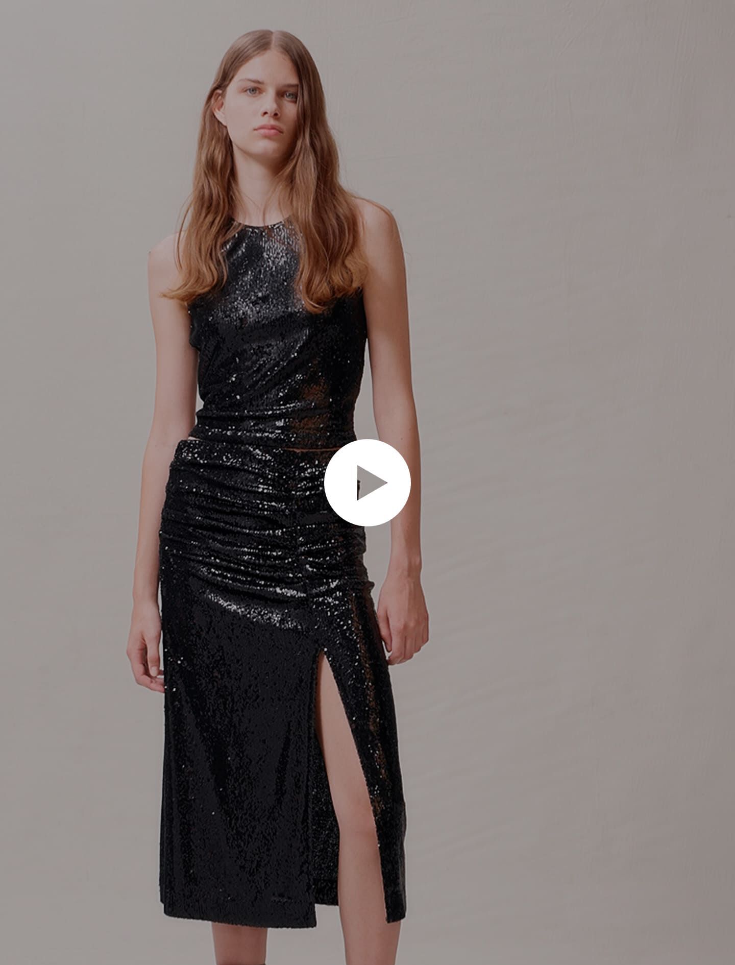 Halflange rok met pailletten - Zwart