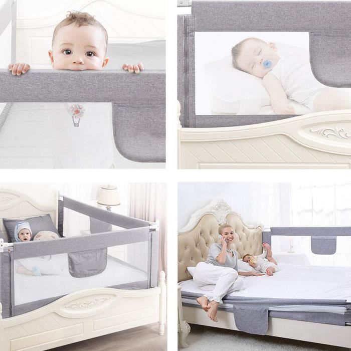 ERROLVES® Babyveiligheidsbedhekje, grijs - 180 cm, valbeveiliging voor kinderen, verstelbare hoogte 70-105 cm