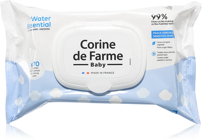 Corine de Farme Water Wipes, lenços umedecidos suaves para crianças.