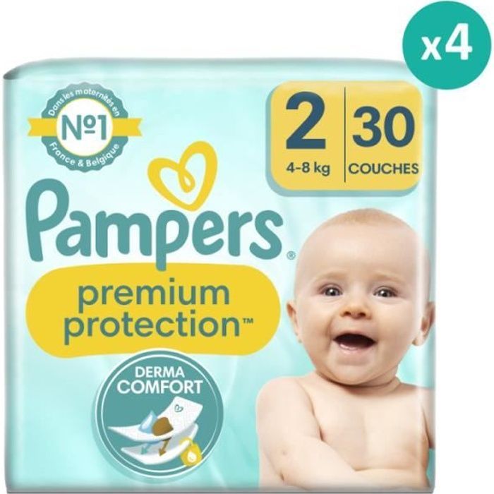 Pañales de protección premium - Pampers - Talla 2 - 30 pañales - Blanco