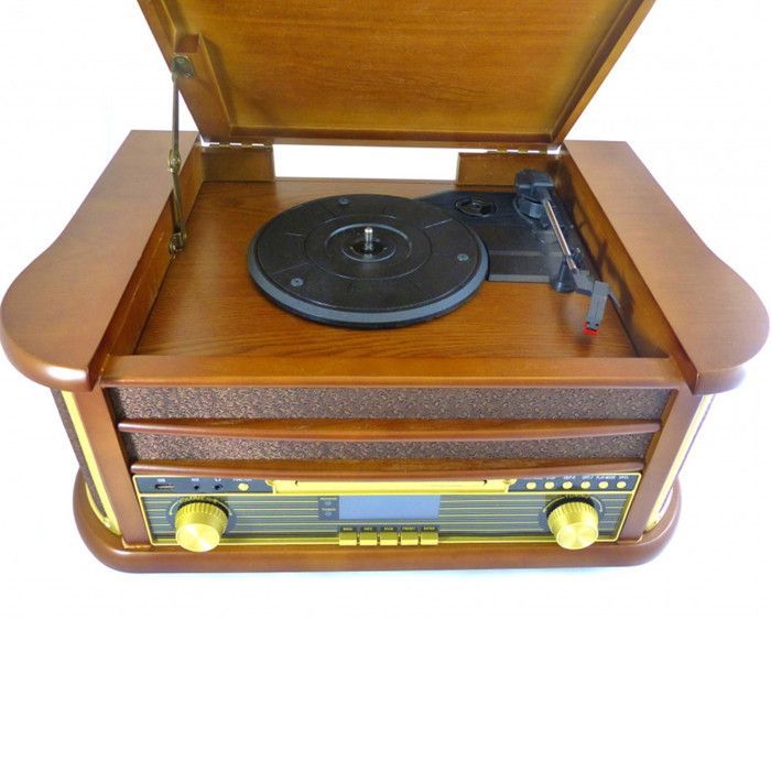 INOVALLEY RETRO29-E Retro-Vinyl-HiFi-System mit Bluetooth, CD, Kassettenlaufwerk, FM-Radio, USB-Anschluss und Fernbedienung