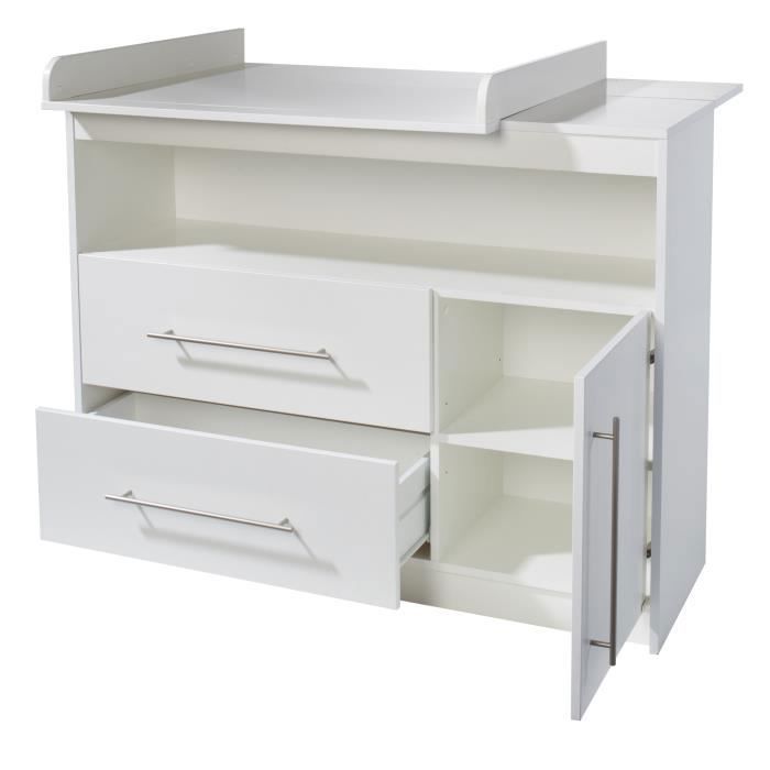 Commode à Langer ROBA Maren - Blanc - Plan Amovible - 2 Tiroirs - 1 Porte - Compartiment Ouvert