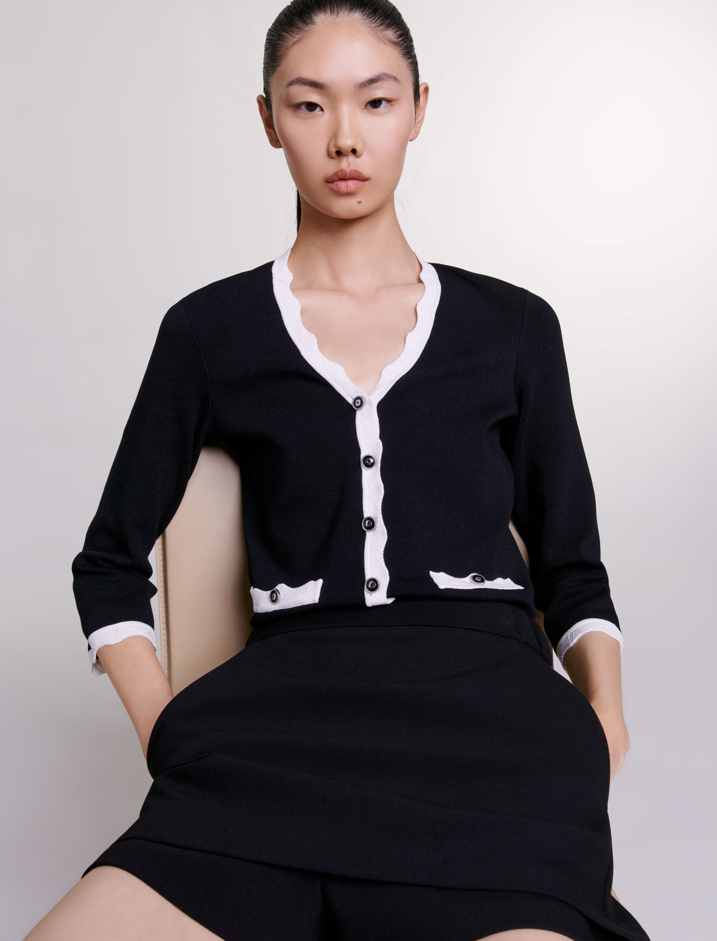 Cardigan bicolor - Negru