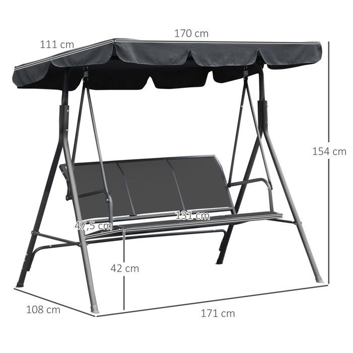 Columpio de jardín metálico Outsunny, 170x108x153cm, gris.