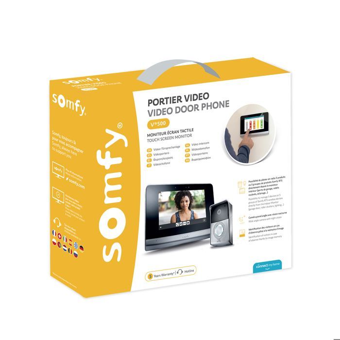SOMFY 2401446 - Videocitofono V500 - Touchscreen da 7 pollici - Visione notturna - Controlla fino a 5 automazioni RTS - Memoria immagini