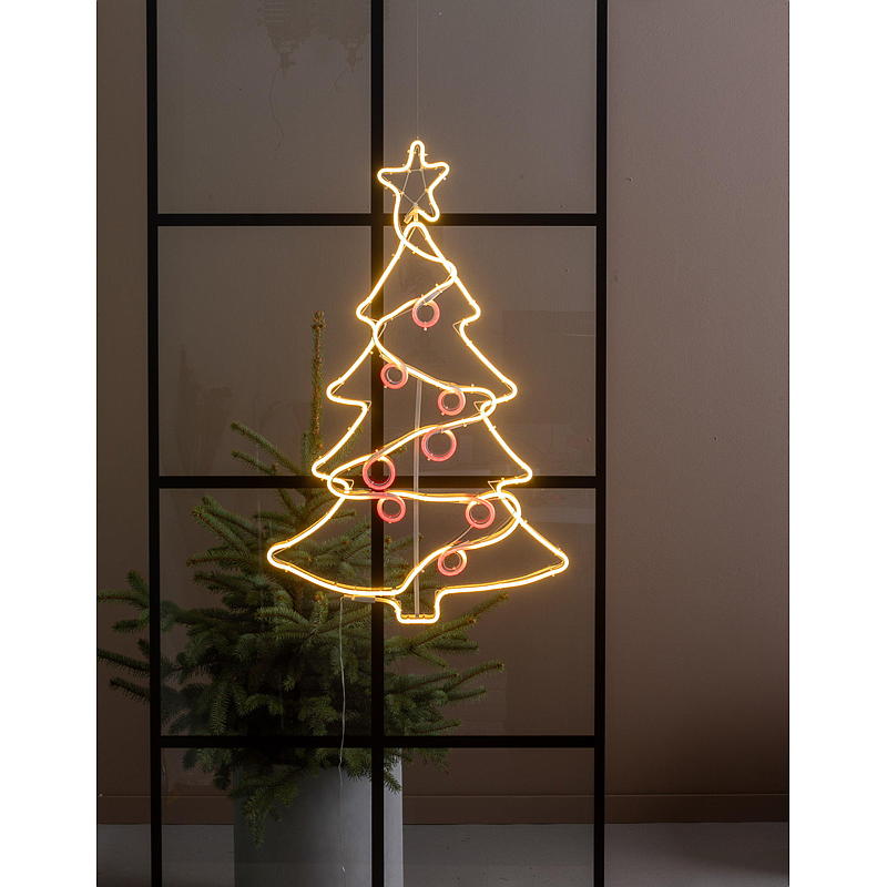 Light IT Ljusskylt julgran 57x91 cm, neon, varmvit, röd