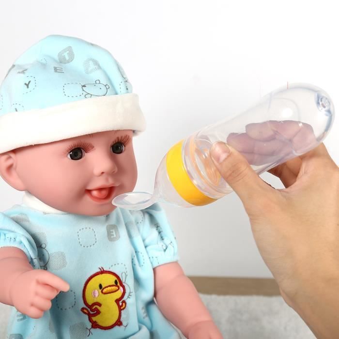 Biberon in silicone da 90 ml con cucchiaino e bustina di cereali freschi (giallo) - HEN