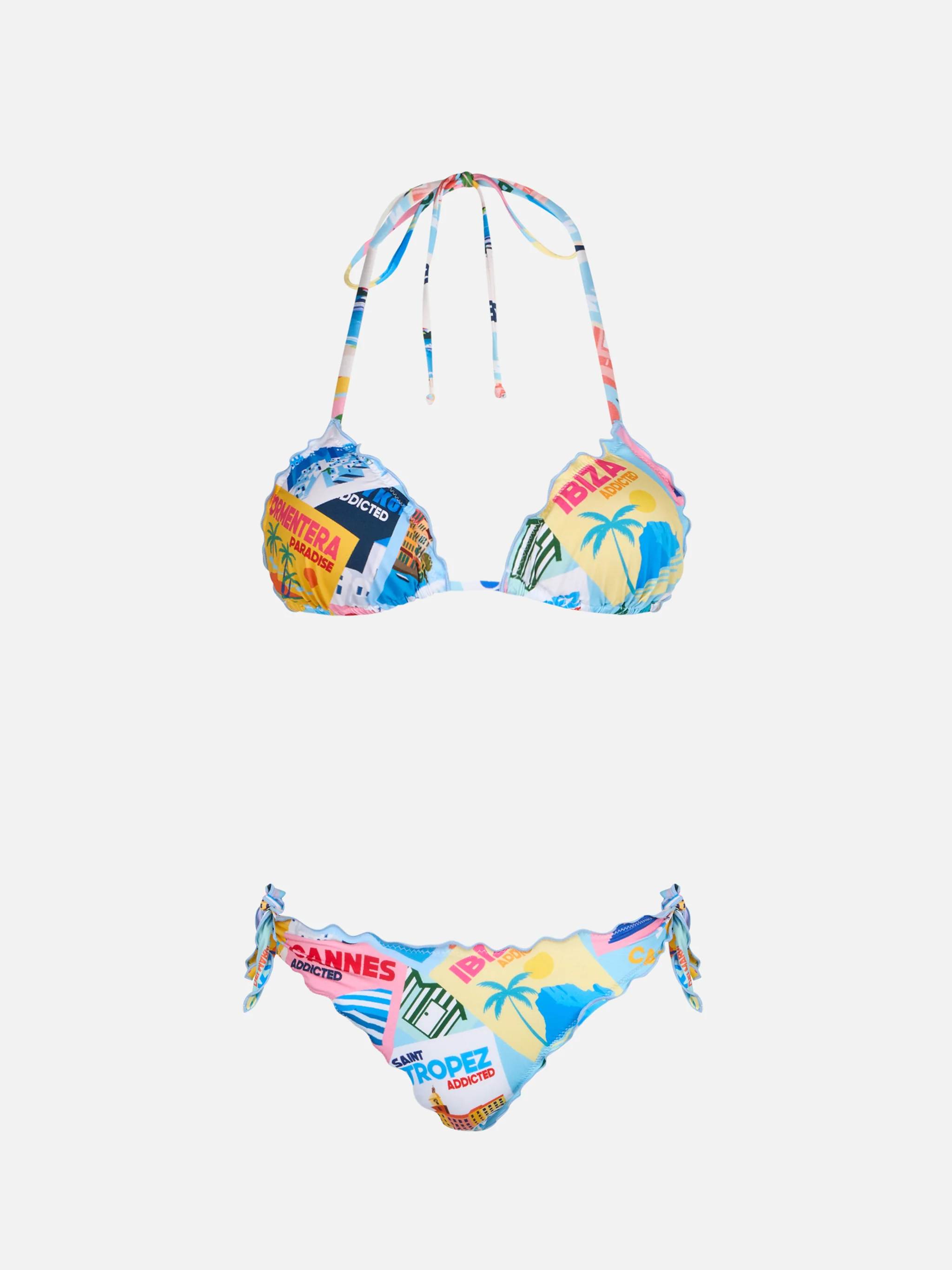Woman Sarius Bikini | Sliding Triangle Top & Adjustable Briefs | Postcard Print | Saint Barth